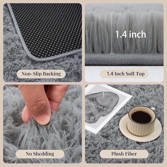 Area Rug for Living Room Bedroom: 6x9 Grey Soft Fluffy Shag Upgrade Non-Slip High Pile Carpet Large Fuzzy Plush Indoor Floor Decor Shaggy Rug for Kid Boys Girls Dorms Playroom Nursery Modern Home