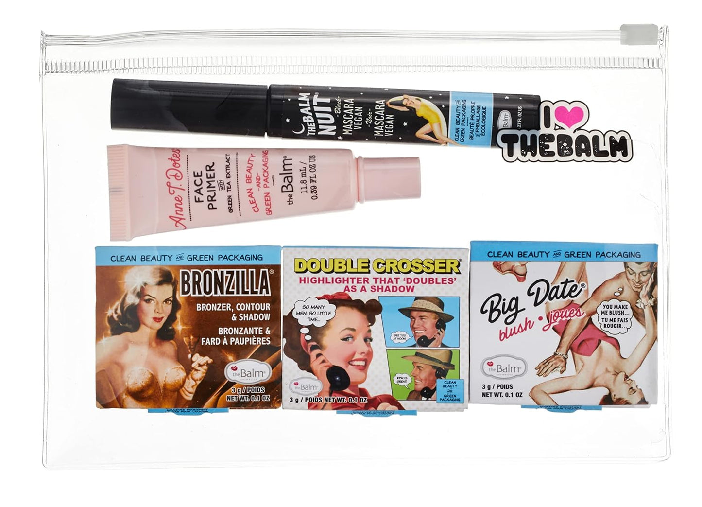 Clean and Green by the Balm for Women - 5Pc 0.1ozBig Date Blush, 0.1oz Bronzilla Bronzer, 0.1oz Double Crosser Wow Highlighter, 0.27oz Nuit Mascara in Extra Black, 0.39Anne T. Dotes Primer