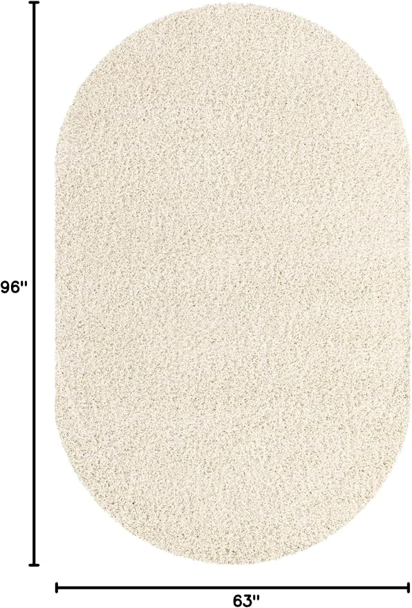 Unique Loom Solid Shag Collection Area Rug (5' 3" x 8' Oval, Snow White)