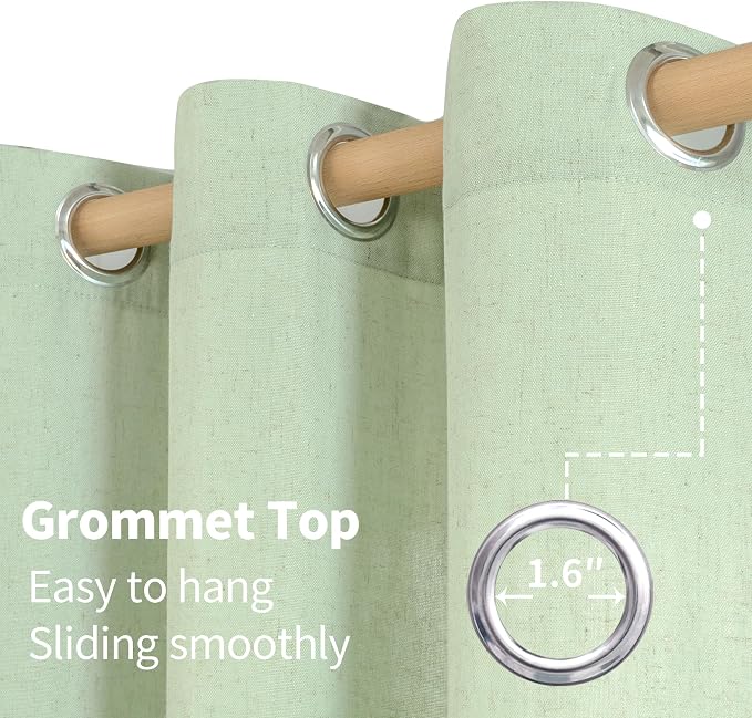 YoungsTex 80 Inch Length Sage Linen Curtains for Living Room, Light Filtering Drapes with Grommet for Dining Bedroom Privacy, 2 Panels, 52 X 80 Inch