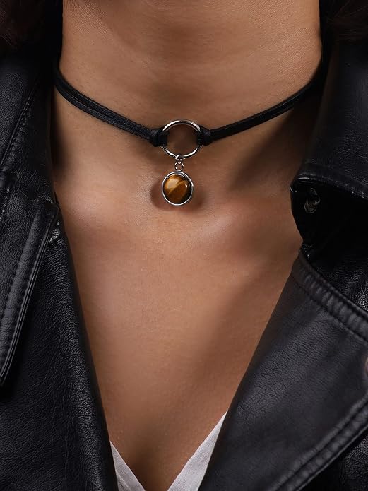Sacina O Ring Crystal Choker, Black Choker, Boho Hippie Necklace, Gothic Necklace, Christmas Jewelry Gift for Women