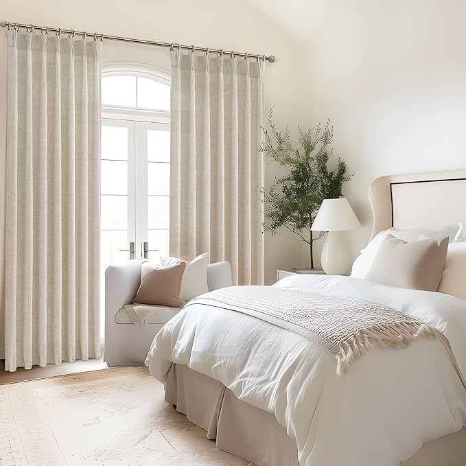 Custom Natural Linen Pinch Pleated Room Divider Curtains 78 Inches Long 2 Panels Set, Memory Trained Light Filtering Heavy Drapes Privacy Semi Sheer Country Windows Curtain with Adjustable Hooks Decor