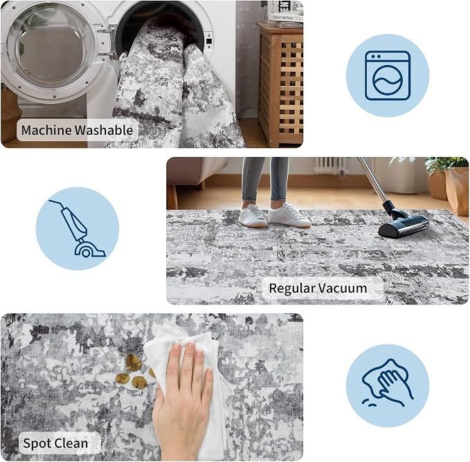 GarveeHome 8x10 Abstract Area Rugs Grey Washable Living Room Bedroom Rug | Soft Low Pile Non Slip Accent Rug for Living Room, Bedroom, Dining Room, Modern Indoor Carpet