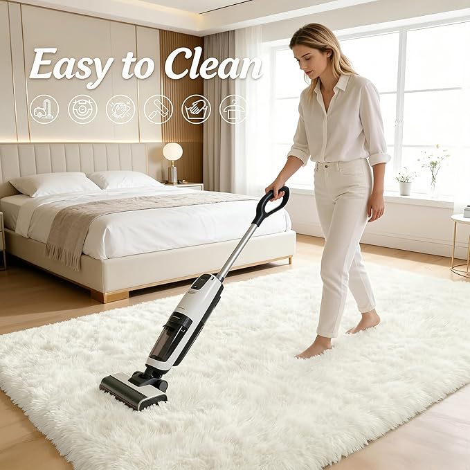 OLANLY 2x8 Machine Washable Runner Rugs for Hallway, Soft Fluffy Shaggy Bedside Rugs for Bedroom, Living Room, Indoor Floor Carpet for Kids Girls and Boys, Nursery Rooms, Home Decor Aesthetic, Ivory