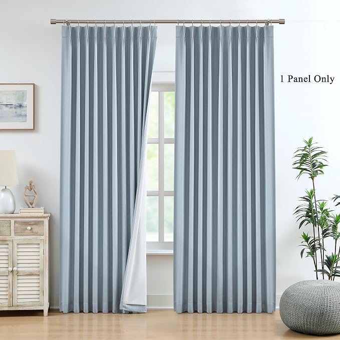 WEST LAKE Bailey Pinch Pleat Blackout Curtains with Liner 112 Inches Long | Dusty Blue Modern Textured Drapes for Bedroom Living Room,Thermal Insulated Window Treatment,60"Wx112"L,1 Panel