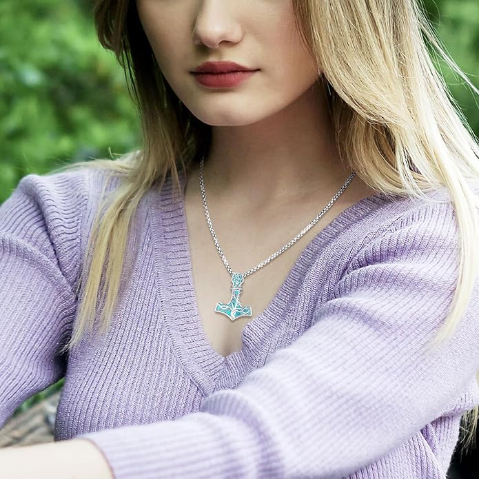 Celtic Cross Tree of Life Necklace for Women Sterling Silver Thor Hammer Tree of Life Pendant Irish Knot Cross Amulet Tree of Life Jewelry
