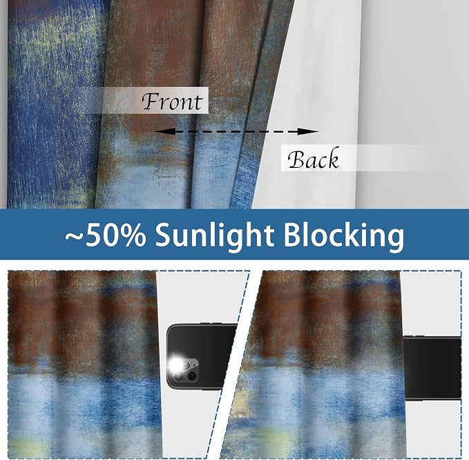 Asuexpect Abstract Curtains 2 Panels Abstract Rust Curtain Room Darkening Grommet Window Treatments Modern Decorative for Bedroom Living Room, 52x63 Inches, Blue Rust
