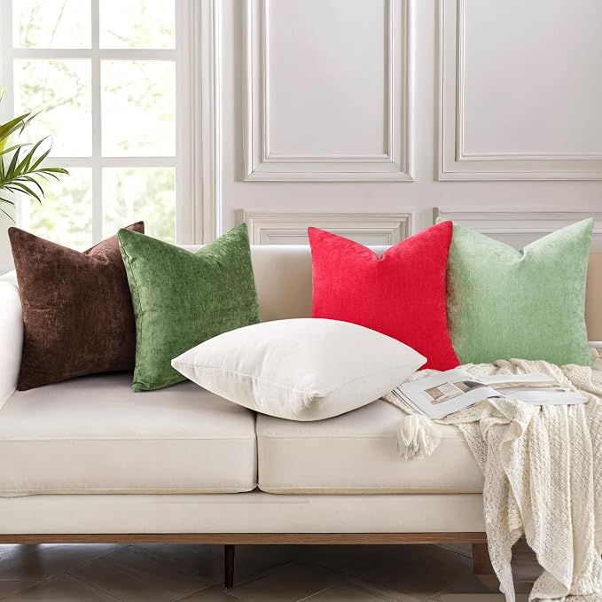 decorUhome Soft Chenille Reddish Brown Throw Pillow Covers 22X22 Set of 2 | Decorative Fall Couch Pillow Covers Solid Dyed Accent Modern Euro Sham Farmhouse Neutral Square Pillow Cases for Sofa