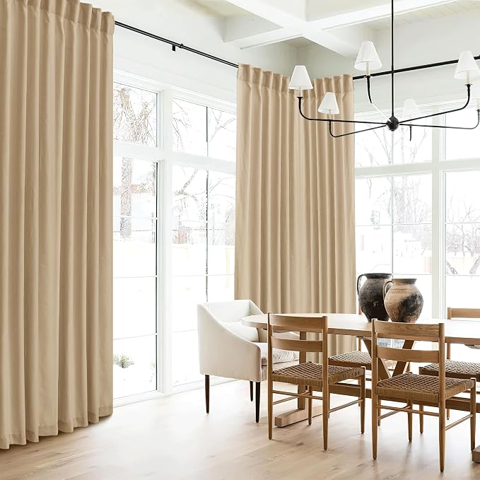 RYB HOME Boho Curtains 84 inches Long, Soft Linen Woved Lightweight Back Tab Light Filtering Fabric Shades for Dining Room Guest Room, W 52 x L84 inches, 2 Panels Set