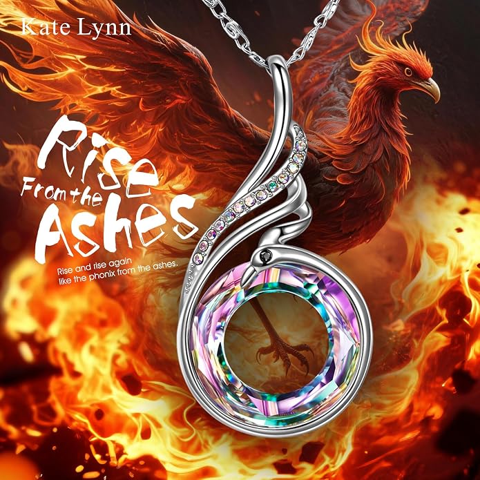Kate Lynn "Rise From the Ashes Phoenix Necklace Made with Crystals from Austria, 18"+2" Necklace, Packaged with Jewelry Box, Birthday Gift for Women, Symbol of Luck and Renewal