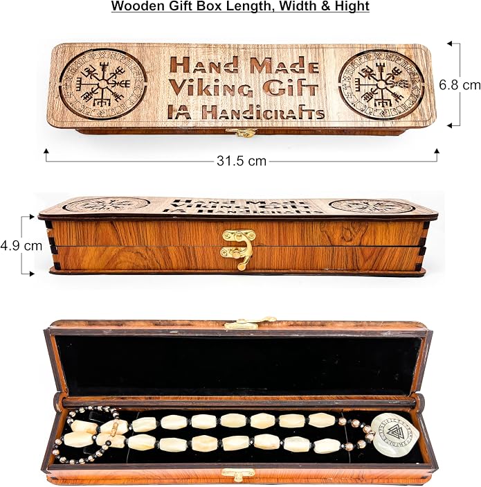 IA Handicraft Viking Necklace for Men & women pure onyx green stone Viking pendant Norse Viking Jewelry Gifts for him and her, viking compass Wooden box included