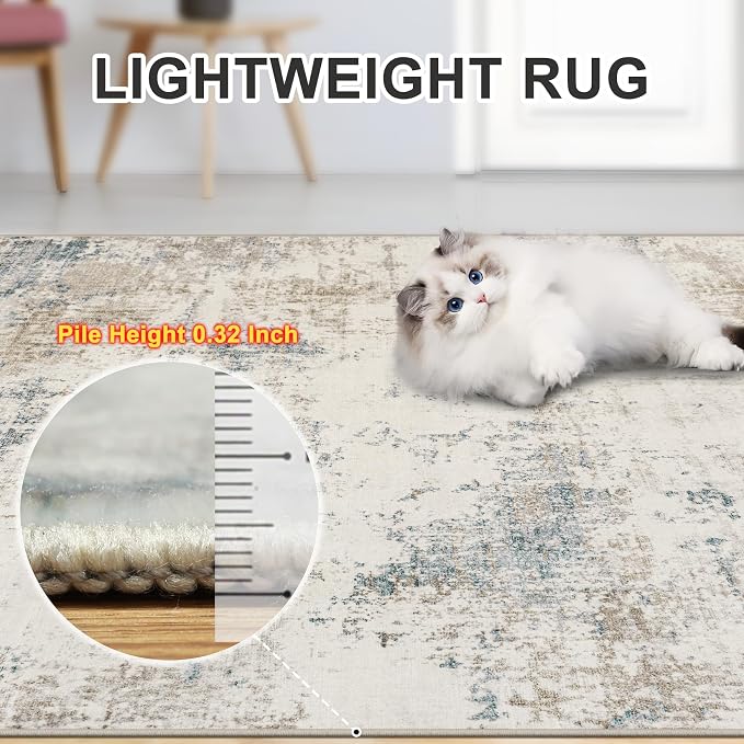 Area Rugs 9x12 Living Room - Washable Rug Modern Abstract Soft Large Neutral Non-Slip Carpet Indoor Floor Stain Resistant Thin Carpets for Bedroom Dining Room Farmhouse Nursery Home Office Multi