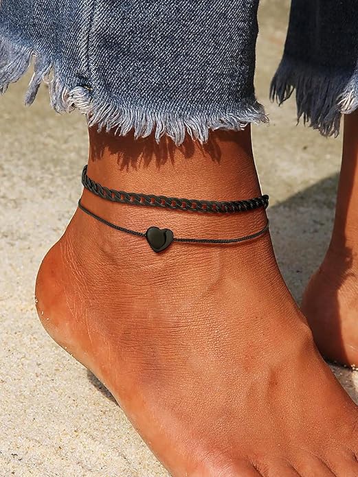 U7 2Pcs/3Pcs Ankle Bracelets for Women, Stainless Steel Cuban Link/Figaro/Rope/Heart Chain Anklets Sets,Waterproof Layered Anklets Adjustable 8.5"-10.5"