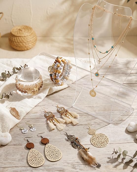 Tondiamo 12Pcs Boho Jewelry Set for Women Bohemian Western Jewelry Set with Long Pendant Necklace Dangle Earrings and Stackable Bangle Bracelets Accessories for Women Friendship Gift