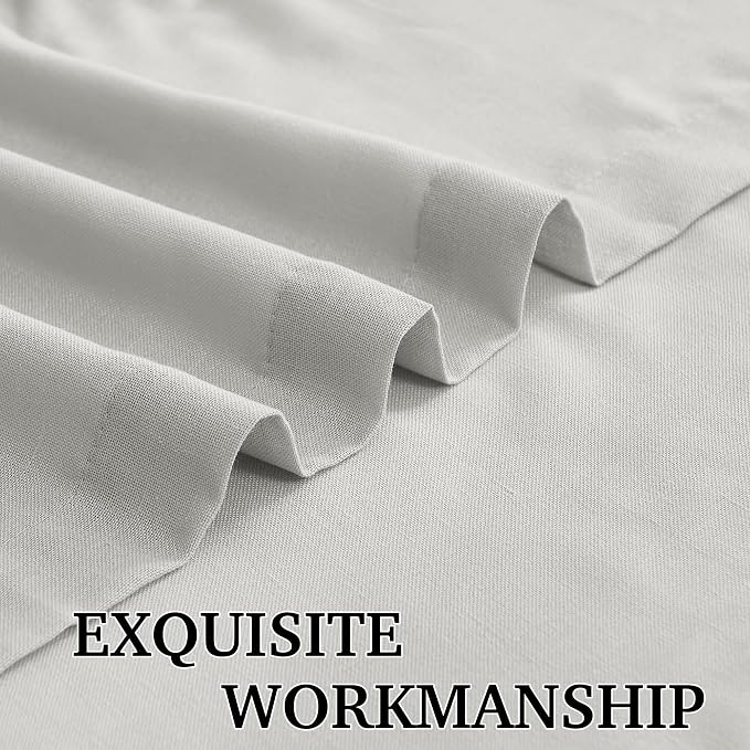 RYB HOME Grey Linen Sheer Curtains & Drapes, Back Tab 95 inches Easy Sliding Farmhouse Boho Rustic Decoration for Dining Room Nursery, W 52 x L95 inches, 2 Panels Set