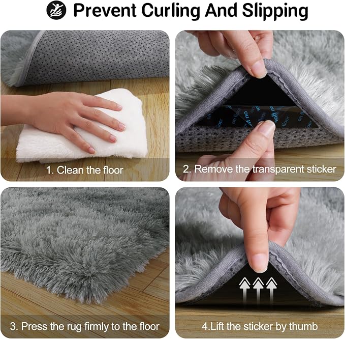 qulint 2x3 Rug for Bedroom, Fluffy Small Rug for Living Room, Tie-Dyed Grey | Soft Shag Fuzzy Throw Rug for Boys Room, Plush Shaggy Modern Rug for Kids Room Nursery Dorm Classroom Home Decor