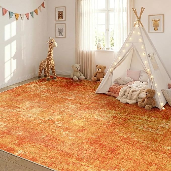 RELEANY Washable Area Rugs 9'x12' Non-Slip Modern Abstract Soft for Living Room Entryway Bedroom Kitchen, Print Pattern, Orange