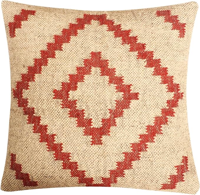 Set of 4 Geometric Wool Jute Square Throw Pillow Covers -Decorative 18 x 18 Inches Multicolour Cushion Covers Perfect for Sofa/Couch/Bed/Home/Outdoor/Car (Multicolour - 02)
