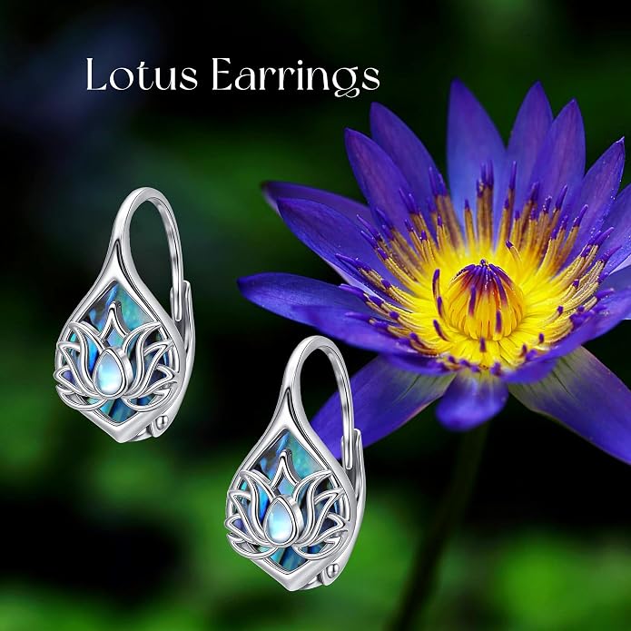Moonstone Abalone Shell Earrings 925 Sterling Silver Dragonfly/Hummingbird/Butterfly/Lotus/Filigree Hoop Leverback Earrings Jewelry Gifts for Women