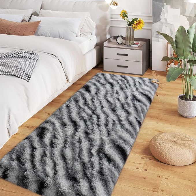 Dssimo Zebra Runner Rug for Bedroom Hallway Living Room, 2x6 Area Rugs | Soft Fluffy Shag Bedside Rug Non-Slip Carpet for Kids,Girls Boys and Teens Decorations for Living Room Dorm Nursery Classroom