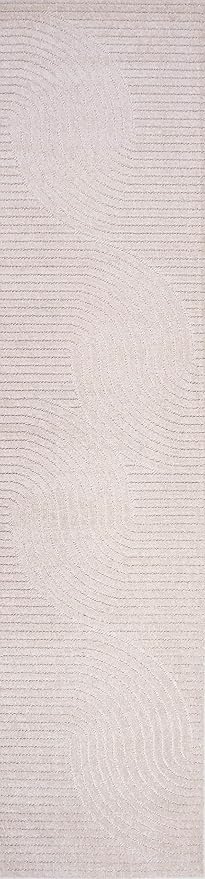 JONATHAN Y Hallie High-Low Curve Ivory/Cream Indoor/Outdoor Runner Rug, 2x10, Minimalist, Pet Friendly, Non-Shedding, Stain Resistant, Hose-Washable for Backyard, Patio, Porch (SCN100B-210)