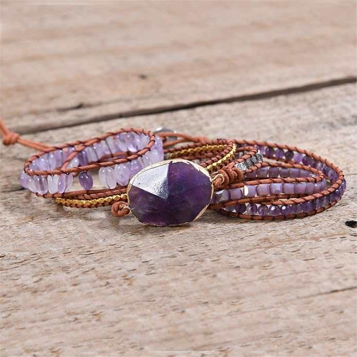 YGLINE Boho Handmade Wrap Leather Tube Crystal Stone Bracelet for Women