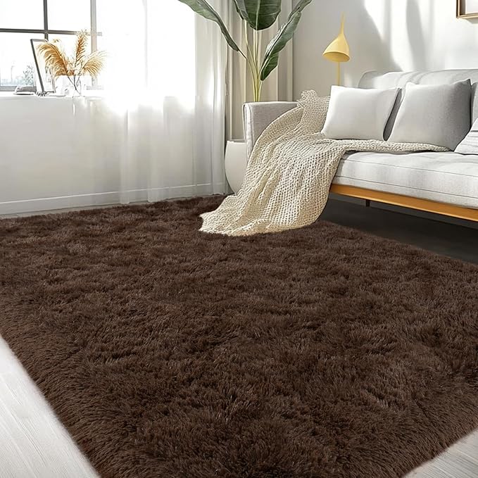 Large Area Rugs for Living Room Bedroom 8x10 Brown Fluffy Shag Rugs | Ultra Soft Shaggy Plush Fuzzy Modern Indoor Throw Floor Carpet for Kids Girls Boys Dorm Nursery Home Decor Aesthetic