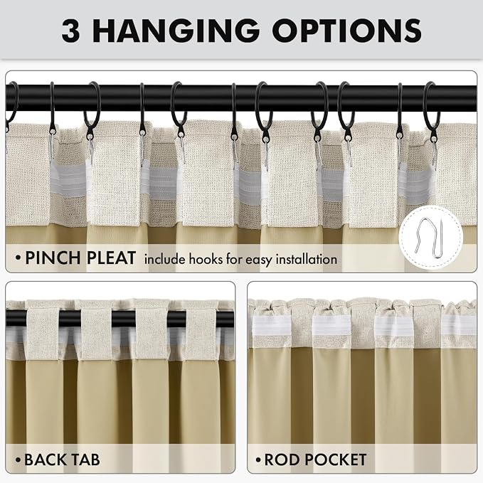 MIULEE 100% Blackout Linen Curtains 42 x 72 Inch Light Cream 2 Panels | Thermal Insulated, Room Darkening Drapes for Bedroom Living Room, Back Tab Rod Pocket Pinch Pleated, Solid Luxury Decor