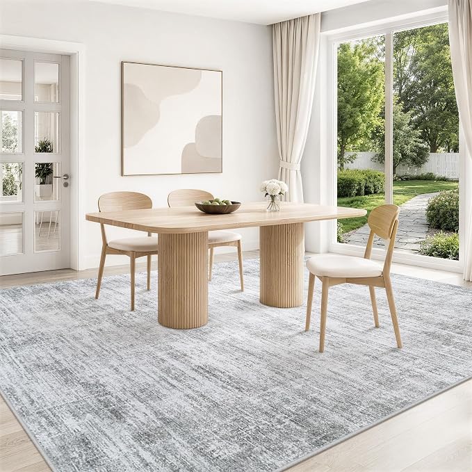 9x12 Area Rugs for Living Room Washable Rugs Neutral Abstract Large Rug Soft Modern Carpet Non-Slip Stain Resistant Low Pile Rug for Bedroom Dining Room Nursery Home Office Under Table Area Rug Grey