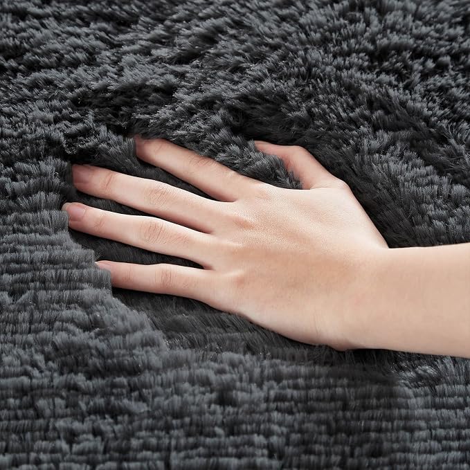 Floralux 5x7 Large Shag Area Rugs for Living Room, Bedroom, Dark Grey Soft Fluffy Shaggy Bedside Rug, Indoor Floor Carpet for Kids Girls and Boys