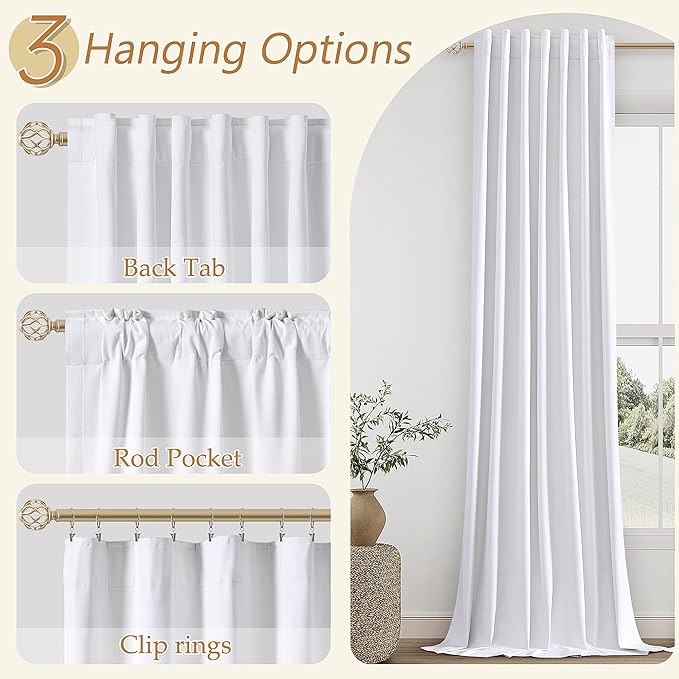 Guken White 100% Blackout Linen Curtains 52 Inch Wide by 134 Inch for Living Room Bedroom Back Tab/Rod Pocket Thermal Insulated Black Out Linen 2 Drapes Room Darkening Window Curtains,52x134