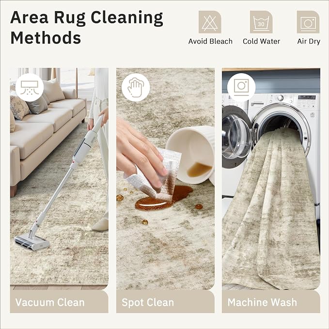 Soalmost 8x8 Beige Gray Round Rug 8ft Living Room Circle Rug Vintage Round Area Rug Non Slip Indoor Carpet for Apartment