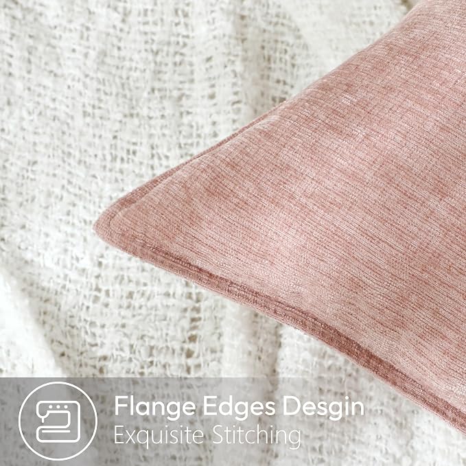 Stellhome Set of 2 Pink Decorative Pillow Covers Super Soft TextureLumbar Chenille Throw Pillow Covers Accent Solid Cushion Cover for Couch Sofa Bedroom Living Room 12x20 Inch