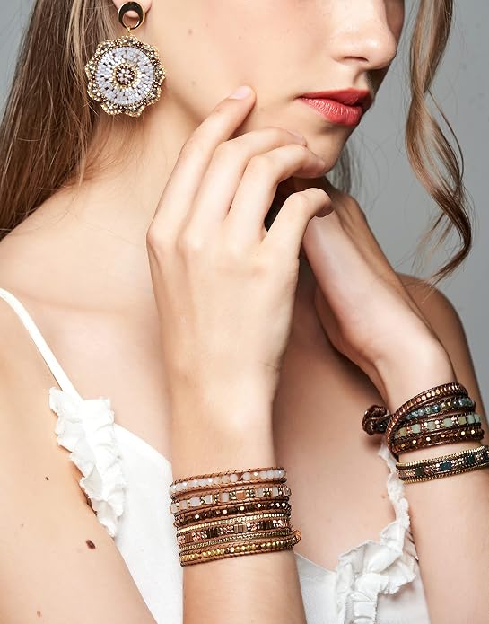 Bracelet for Women – Handmade Vegan Boho Natural Stone Layered Bracelet, Thailand Bohemian Stackable Beaded Wrap Bracelets, Summer Hippie Bracelet Stack, Fashion Jewelry Gifts