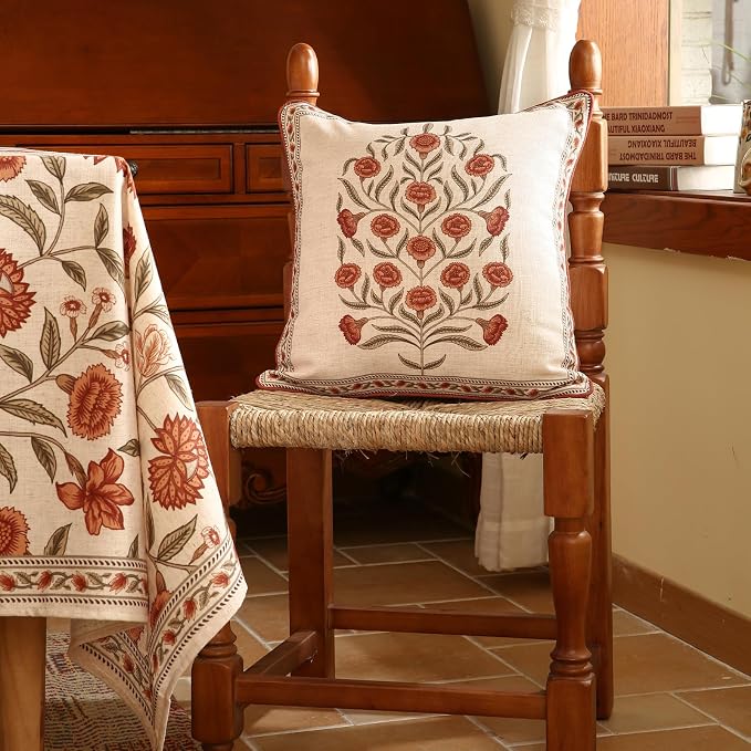 ISAENNE Designer French Linen Throw Pillow Cover,Set of 2,18"x18"-Albano B | Elegant Square Pillow Cover,Concealed Zipper Design,Floral Pattern,Sofas,Bedroom,Living Room,Lounge Chairs,Decor