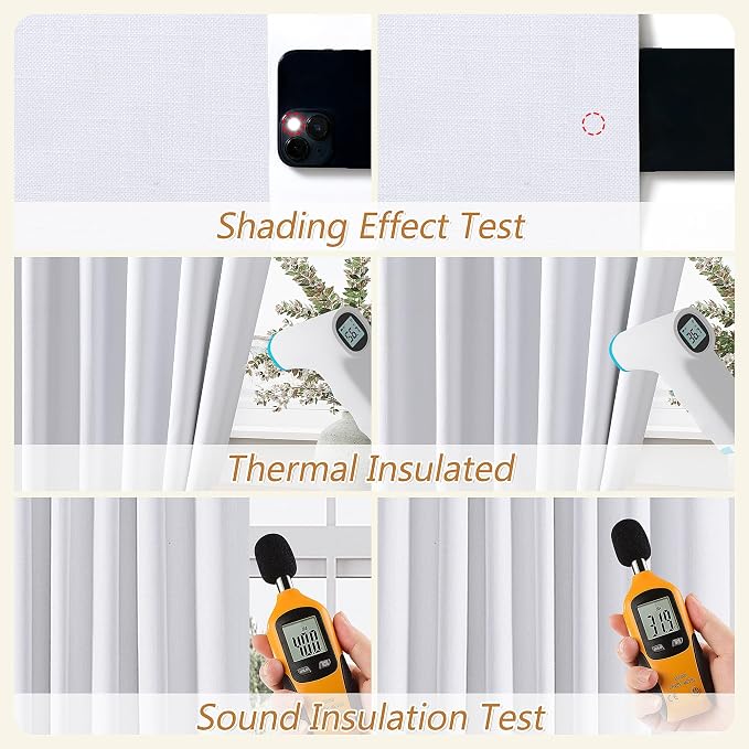 Guken White 100% Blackout Linen Curtains 40 Inch Wide by 45 Inch 2 Panels Set for Living Room Bedroom Back Tab Thermal Insulated Black Out Linen Drapes