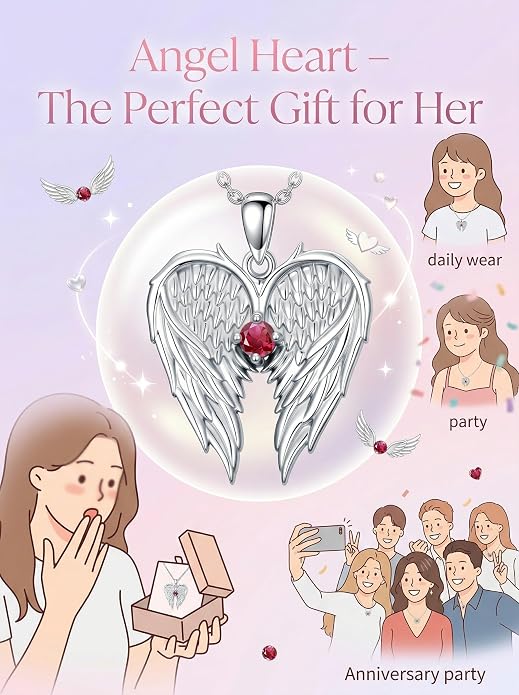 Dorunmo Guardian Angel Wing Pendant Birthstone Heart Necklace Birthday Jewelry Gifts for Women Mom Wife Daughter