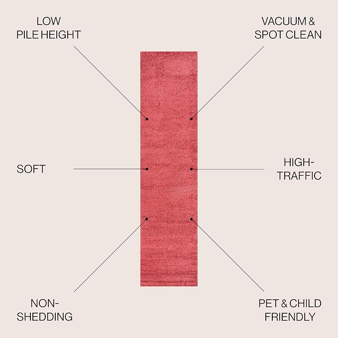 JONATHAN Y Haze Solid Low-Pile Red Runner Rug 2x14, Coastal,Bohemian,Minimalist,Classic, Easy-Cleaning for Living Room,Bedroom,Kitchen,Pet Friendly,Non-Shedding (SEU100E-214)