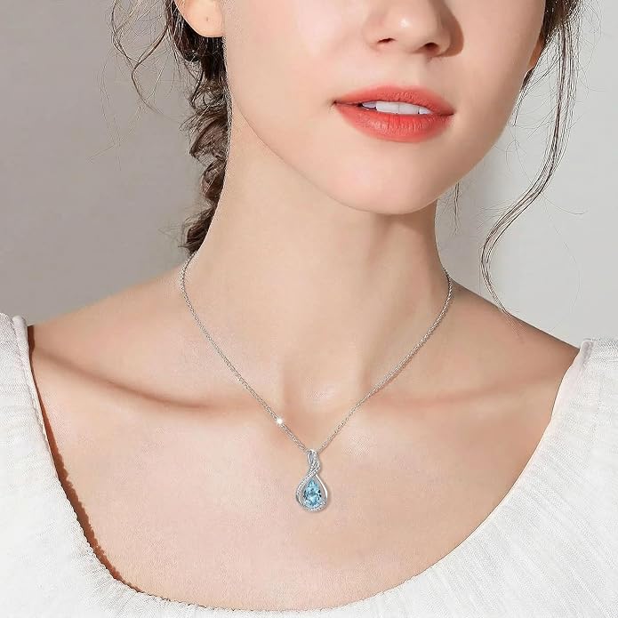 Teardrop Necklace 925 Sterling Silver Birthstone Necklace for Women Pendant Infinity Love Anniversary Birthday Jewelry Gifts for Mom Her Wife