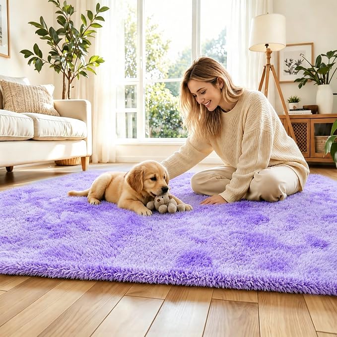 Area Rugs 10x14 Living Room, Shaggy Carpet Soft Plush Furry Bedside Rug Large Area Rugs for Bedroom Home Decor Anti Slip(10 x 14, Purple Starry)