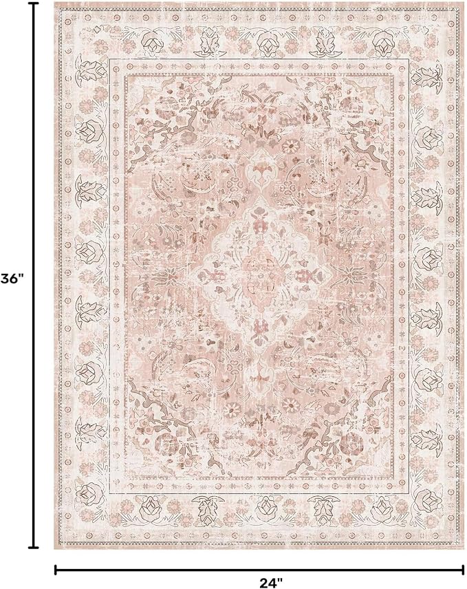 Vhong 2×3 Dusty Pink Area Rugs Washable Boho Vintage Modern Neutral Small Carpet Doormat for Bathroom Kitchen Entryway Girls' Room Nursery Room Non Slip
