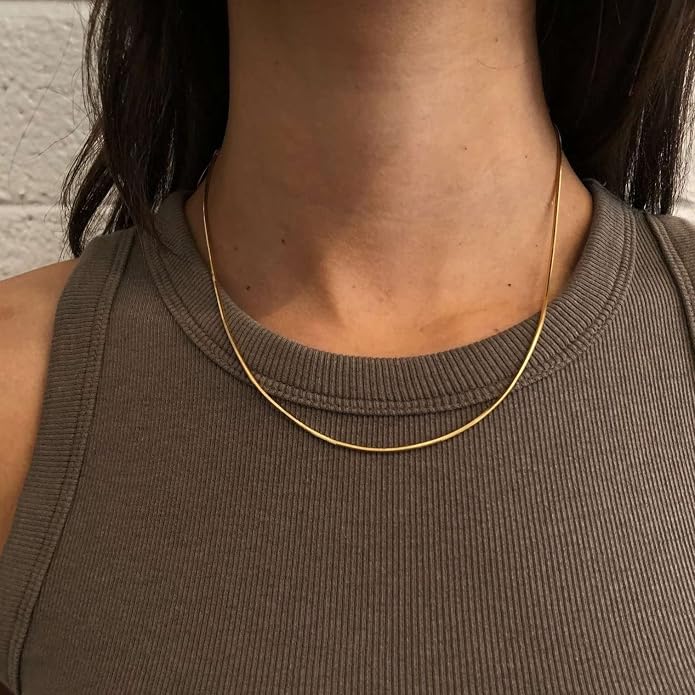 DEARMAY 14K Gold Plated Herringbone Necklaces for Women, Dainty Gold Snake Choker Chain Non Tarnish Trendy Simple Thin & Chunky Options Neckalce 1.5/3/5/6/8mm Chain Jewelry for Gifts