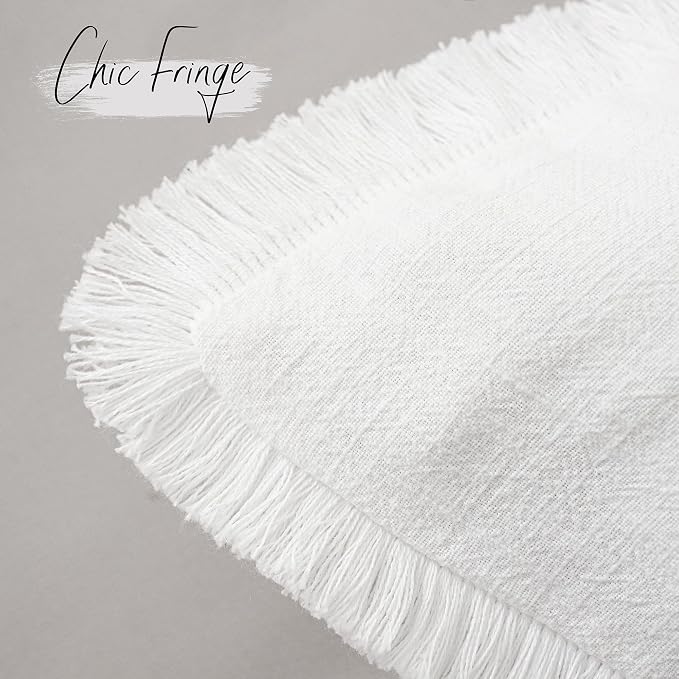 Foindtower Set of 2 Decorative Linen Fringe Throw Pillow Covers Cozy Boho Farmhouse Cushion Cover with Tassels Soft Accent Pillowcase for Couch Sofa Bed Living Room Home Decor,24×24 Inch,White