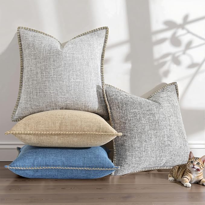 decorUhome Blue Faux Linen Outdoor Throw Pillow Covers 12x20 Set of 2 | Fall Decorative Textured Neutral Modern Farmhouse Pillow Covers with Stitched Edge for Couch Sofa Bed Living Room