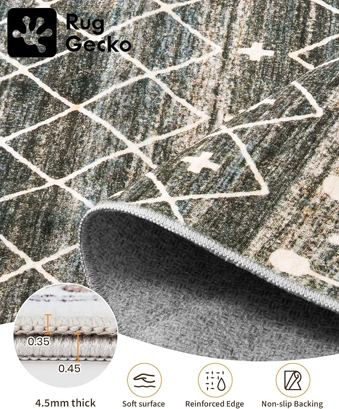 Miukiki 6x9 Area Rug for Living Room Moroccan Washable Rugs Non Slip Indoor Floor Carpet Foldable Large Soft Area Rug for Dining Room Bedroom with Low Pile(Black,6'x9')
