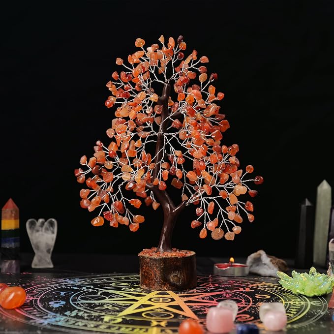 Carnelian Stone Money Tree | Tree of Life | Energy Healing Stones | Feng Shui Bonsai | Reiki Crystal Healing | Good Luck | Chakra Tree | Spiritual | Crystal Gifts | Office Home Decor
