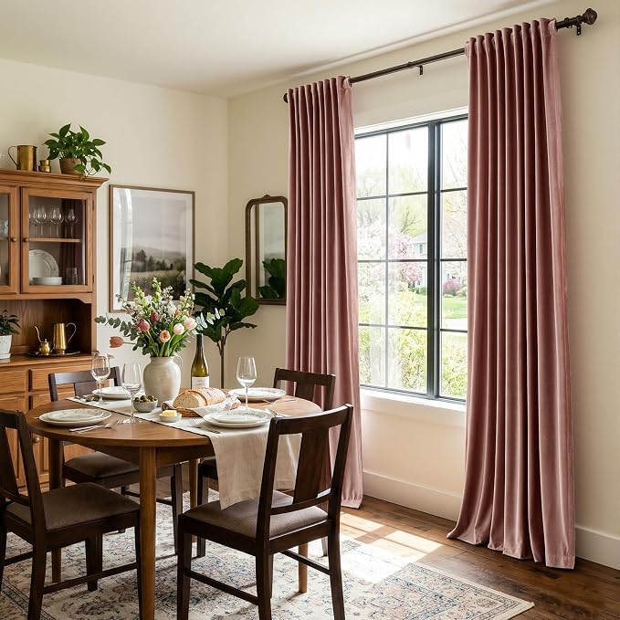 Elegant Dusty Pink Velvet Curtains 102 inches for Living Room,Luxury 2 Panels Room Darkening Rod Pocket Back Tab Curtain Thermal Insulated Heavy Soundproof Noice Reducing Window Drapes for Bedroom