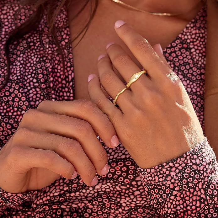 the City Rings for Women, Dainty 14K Gold Plated Stackable Thin Pinky Thumb Ring Set Hypoallergenic Wedding Bands Engagement Rings Non Tarnish Trendy Stuff Gold Jewelry Set Birthday Gifts for Mom