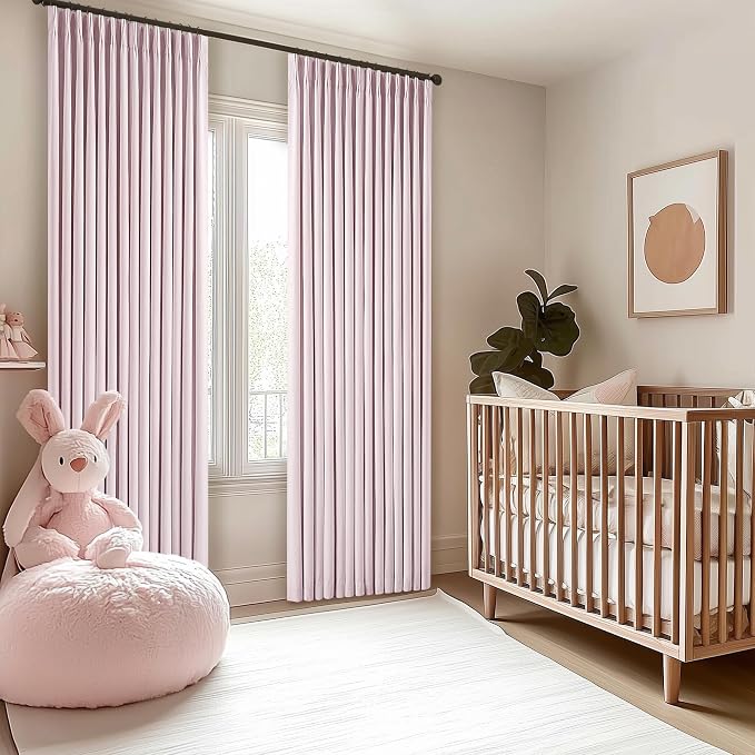 TWODRAPES Light Pink Linen 100% Black Out 120 Inch Curtains for Living Room | Pinch Pleated Back Tab Drapes, Thermal Insulated Full Black Out, Dusty Pink Curtains for Nursery Bedroom, W40xL120 2 Panels