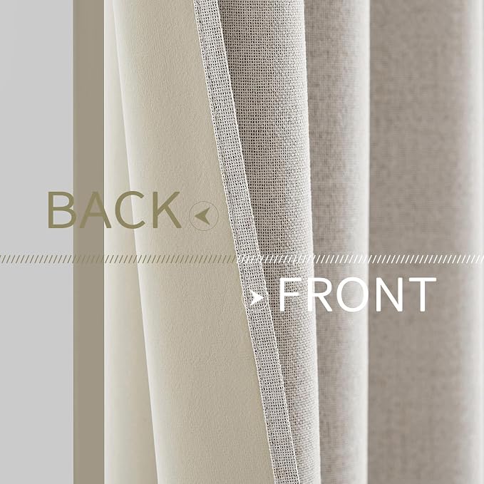 MIULEE Linen Textured Curtains for Bedroom Solid 100% Blackout Thermal Insulated Cream White Grommet Room Darkening Curtains & Drapes Luxury Decor for Living Room 52 x 63 Inch (2 Panels)